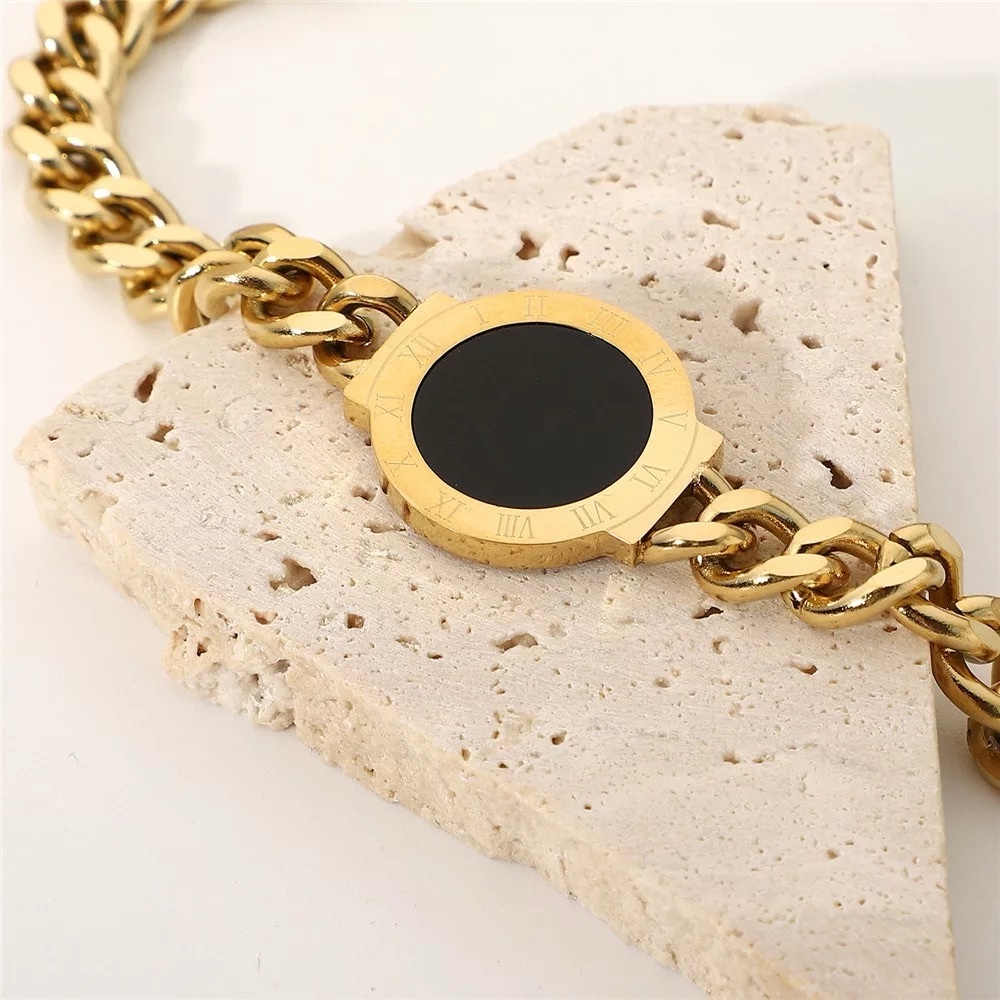 Gold Plated Stainless Steel Double Sided Roman Numerals Necklace - Picture 7 of 7